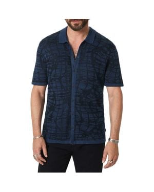 John Varvatos Cayden Jacquard Short Sleeve Full Button Cardigan - Blue
