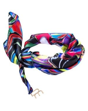 DAI MODA Ty Print Versa Scarf With Logo Hardware - Blue