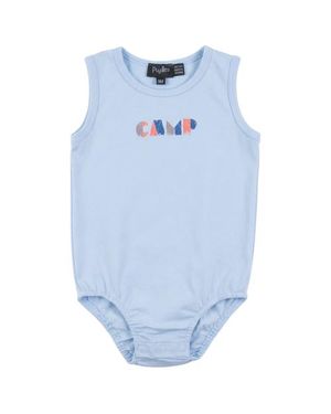 Puddles Boy Multi Color Stripe Camp Graphic Sleeveless Romper - Blue