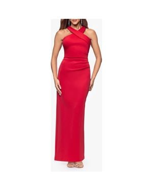 Xscape Evenings Pleated Sleeveless Scuba Gown - Red