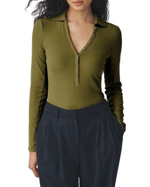 Next Collar Rib Long Sleeve Top - Green