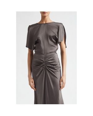 Victoria Beckham Draped Crepe Back Satin Top - Gray