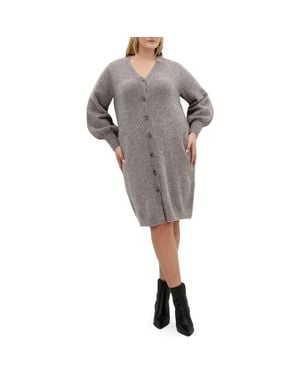 City Chic Eleni Button Front Long Sleeve Sweater Dress - Gray
