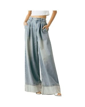 Blank NYC Pleated Wide Leg Jeans - Blue
