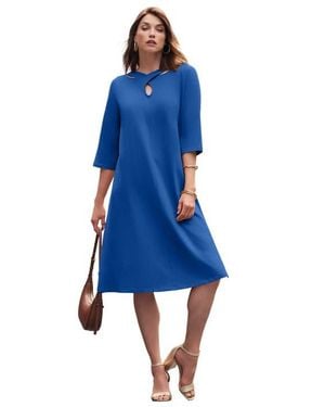 Jessica London Keyhole A Line T Shirt Dress - Blue