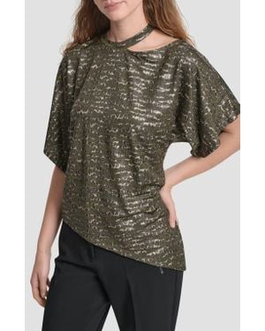 DKNY Foil Print Cutout Top - Multicolor