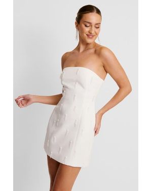 Six Stories Bandeau Embellished Diamante Mini Dress - White
