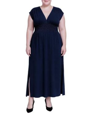 Standards & Practices V-Neck Smocked Waist Midi Dress - Blue