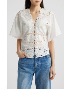 CISSA Eyelet Lace Button-Up Shirt - White
