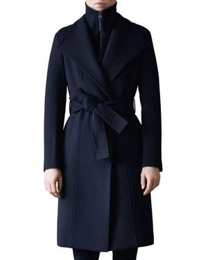Mackage Norita Belted Double Face Wool Coat With Wool Blend Bib - Blue