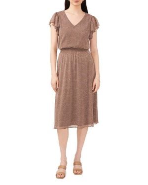 Chaus Dot Print Smock Waist Flutter Sleeve Midi Dress - Multicolor