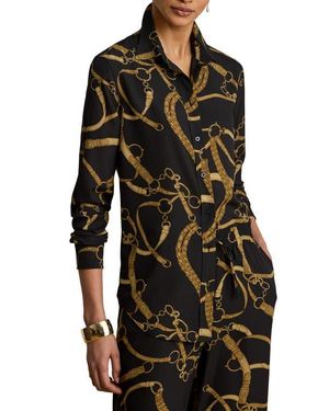 Ralph Lauren Belting Print Crêpe De Chine Button-Up Shirt - Black