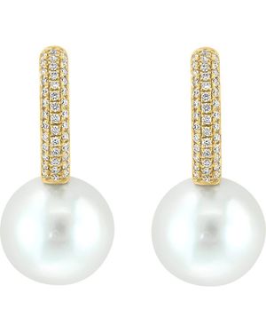 Effy 14K Fresh Water Pearl Drop Diamond Huggie Earrings - Metallic