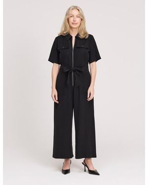 Finery London Marie Wide Leg Cropped Jumpsuit - Black