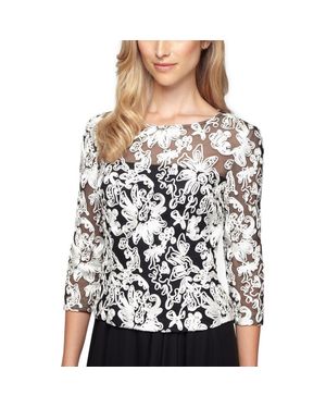 Alex Evenings Soutache Tulle Blouse - Black