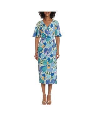 Maggy London Floral Wrap Front Midi Dress - Blue