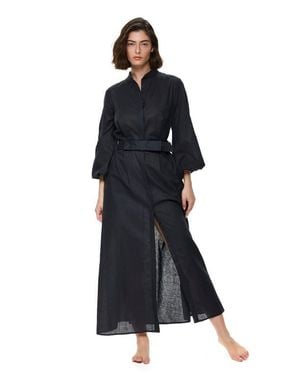 Gottex Modern Muse Belted Button Up Linen Dress Cover-Up - Blue