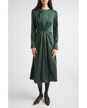 Erdem Embroidered Long Sleeve Satin Seersucker Midi Dress - Green