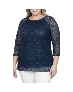 Standards & Practices Sequin Lace Tunic Top - Blue