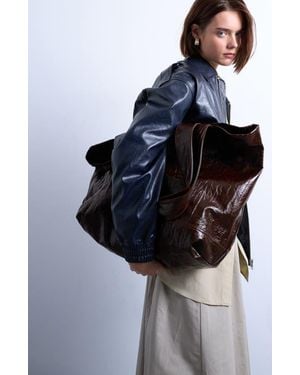 TOPSHOP Crinkle Faux Leather Tote - Blue