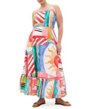 City Chic Sunlit Print Sleeveless Maxi Dress - White
