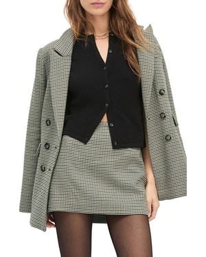 FAVORITE DAUGHTER The Phoebe Houndstooth Double Breasted Blazer - Black