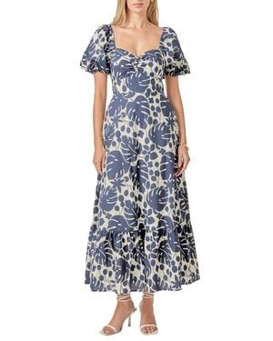 English Factory Floral Print Puff Sleeve Maxi Dress - Blue