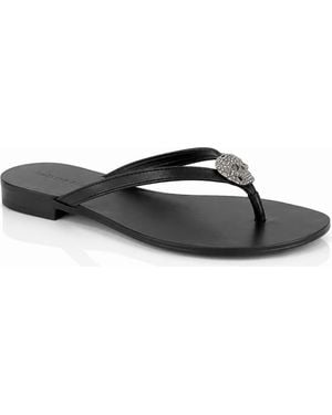 Philipp Plein Nappa Flip Flop Sandals Crystal Skull - Black