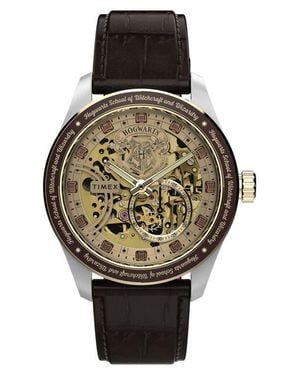 Timex Harry Potter X Timex Waterbury Skeleton Automatic 39Mm Leather Strap Watch - Black
