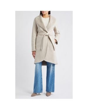 Via Spiga Belted Faux Shearling Coat - Natural