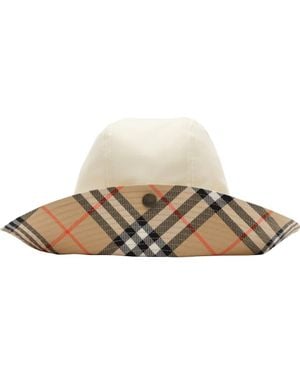 Burberry Check Brim Tropical Gabardine Hat - Natural