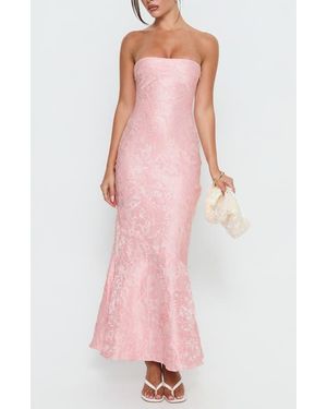 Princess Polly Lips Are Sealed Lace Jacquard Strapless Gown - Pink