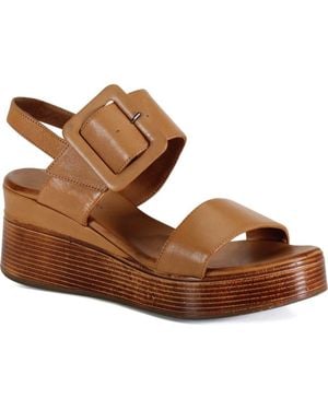 Diba True Seen It All Leather Double Strap, Slingback Wedge - Brown