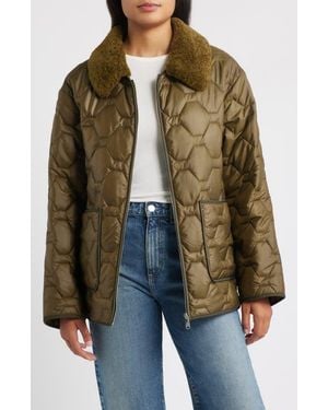 Sam Edelman Wide Hexagon Quilted Coat With Removable Faux Fur Collar - Brown