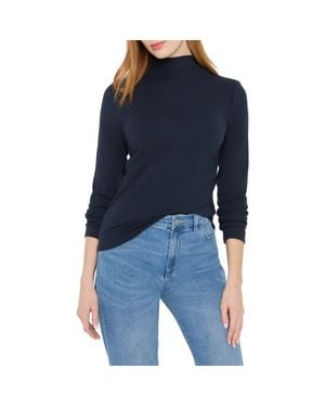 NIC+ZOE Perfect Rib Cotton Blend Funnel Neck Top - Blue