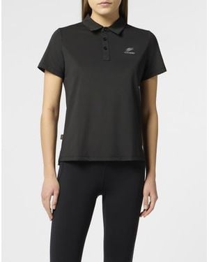 Philipp Plein Pique Polo T-Shirt Reflective Scratch - Black