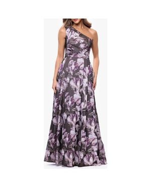 Xscape Evenings Pleated One-Shoulder Ballgown - Purple