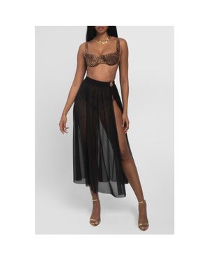 TA3 Sheer Slit Mini Cover-Up Skirt - Black