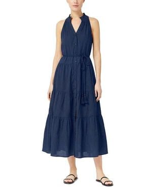 Change of Scenery Tracy Cotton Printed Tiered Midi Shirtdress - Blue