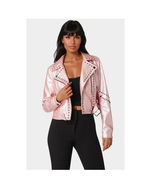 Bebe Studded Vegan Leather Moto Jacket - Red