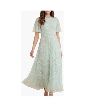 Needle & Thread Gianna Ruffle Short Sleeve Maxi Gown - Green