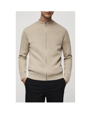 Mango Textured Full-Zip Knit Cardigan - Natural