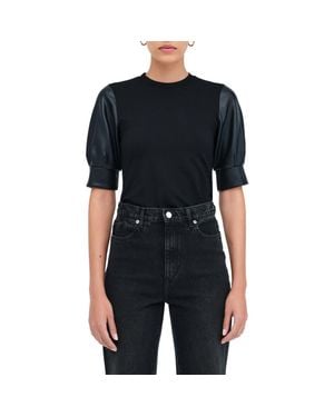 MARCELLA Trove Faux Leather Sleeve Top - Black