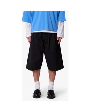 MNML Baggy Fit Pleated Cotton Twill Shorts - Black