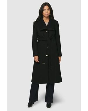Wallis Knitted Collar Button Through Wrap Coat - Black