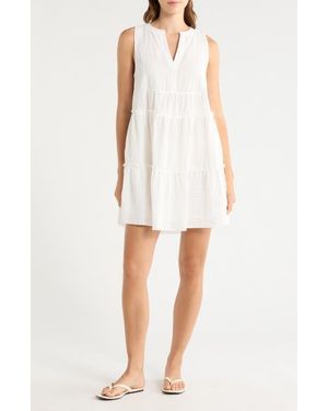 Elan Tiered Cotton Seersucker Cover-Up Sundress - White