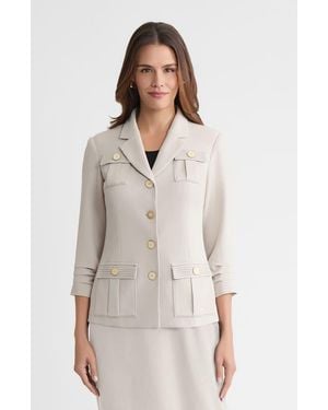 Ming Wang Heritage Stretch Deco Crepe Scrunch Sleeve Jacket - Natural