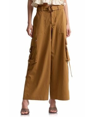 Avec Les Filles Belted Wide Leg Cargo Pants - Natural