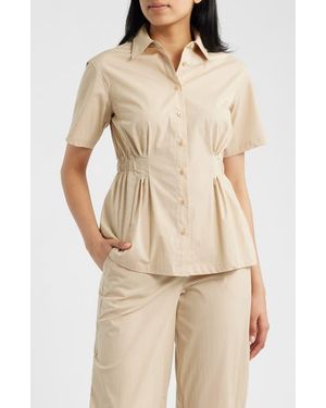 Anne Klein Pleated Waist Shirt - Natural