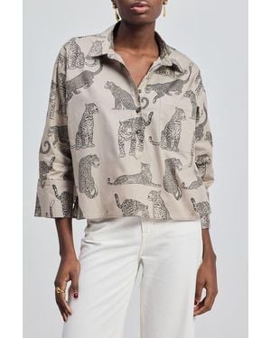 REISTOR Oversized Cropped Button-Down Shirt - Gray